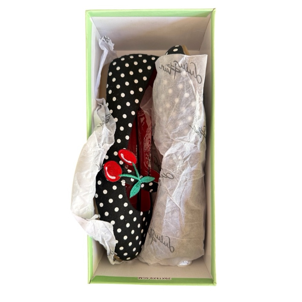 LULU HUN 50s Sally Cherry Polka Flats in Black - Picture 2 of 16